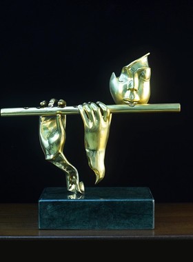 纯铜飞天抚笛摆件中式装饰品