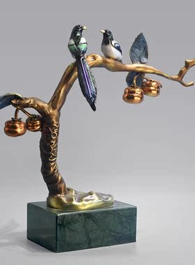 纯铜喜事多多喜鹊客厅玄关摆件