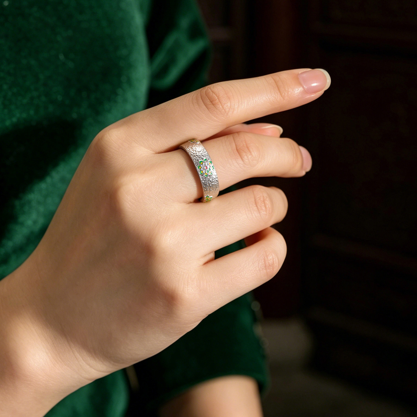 Dian Qingtang pure silver 999 gold and gold flower ring