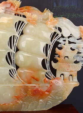 冰种青玉一帆风顺帆船玉雕装饰品公司办公室玄关前台艺术品摆设