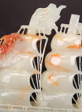 天然玉石一帆风顺玉雕龙帆船摆件