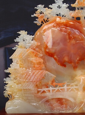 高档天然玉石山水靠山石摆件公司开业庆典商务礼品新中式玄关摆设