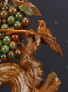 天然巴基斯坦古青玉雕葡萄多子多福玉器摆件中式客厅玄关门厅摆设