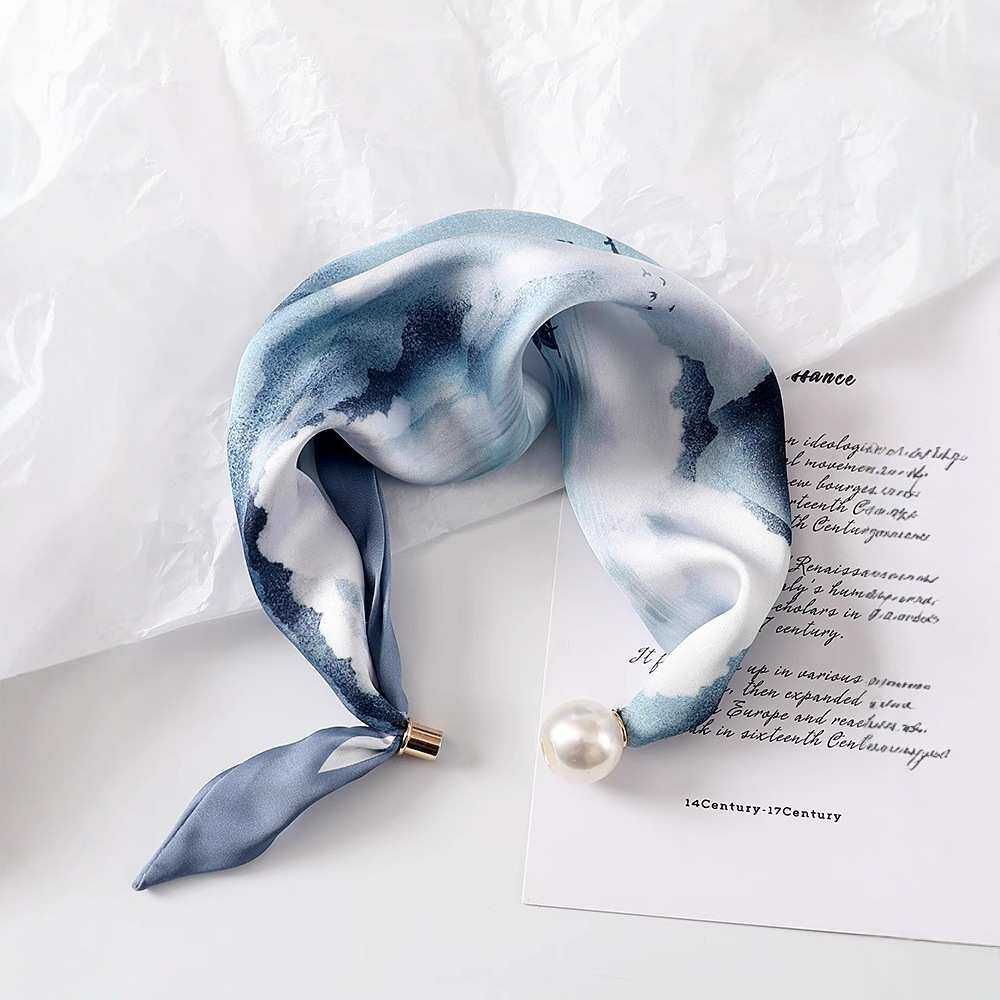 新款磁吸扣丝巾2025高级感系脖子腰果花装饰领巾时尚百搭珍珠项