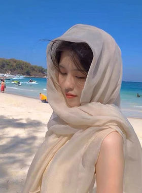纱巾女薄款防风沙拍照大
