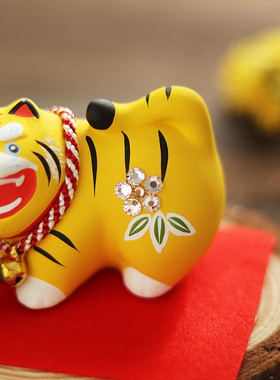 正品日本进口作舍窑虎年招福可爱虎松竹梅虎陶土生肖摆件新年礼物