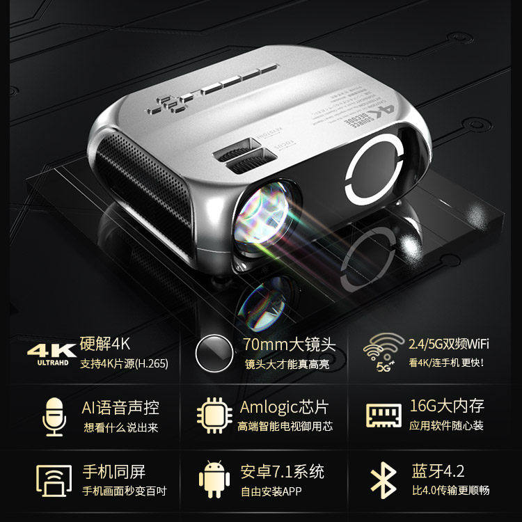 s5 4k超高清家庭影院wifi智能手机 易接投影机