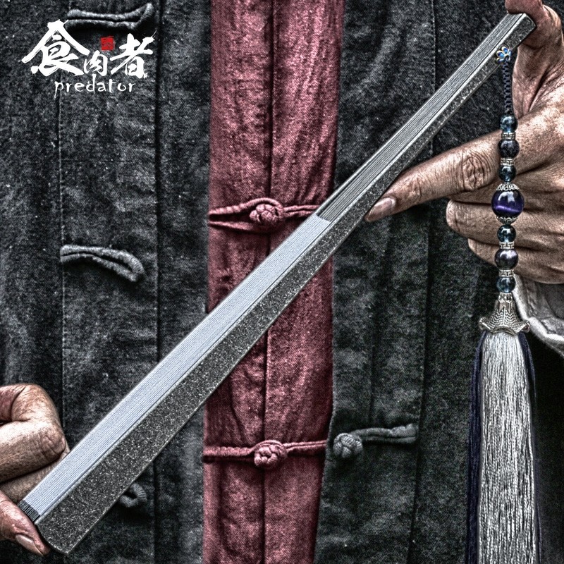 食肉者钛合金折扇子定制古风金属防身便携玉钢骨健身功夫战术转扇