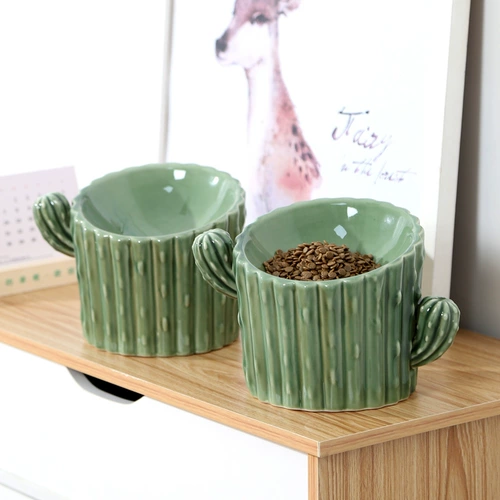 Кошачья чаша керамика высокая пищевая кастрюль кошка керамическая миска Диагональная рот рот миска для защиты шейки матки Спондия питомца кошачья миска напитки вода миска