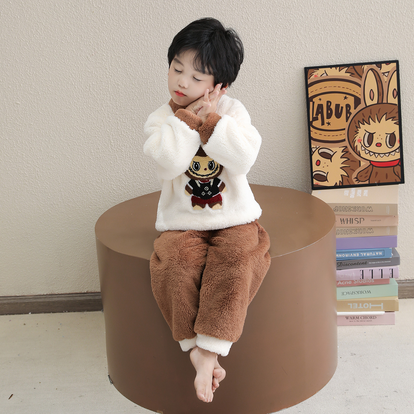 男童睡衣冬儿童珊瑚绒保暖家居服卡通套装男孩宝宝加厚套头睡衣冬 - 图2