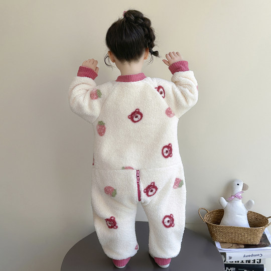 Baby one-piece pajamas winter thickened Austrian velvet girls' anti-kick quilt warm sleeping bag children's toilet version crawling clothes