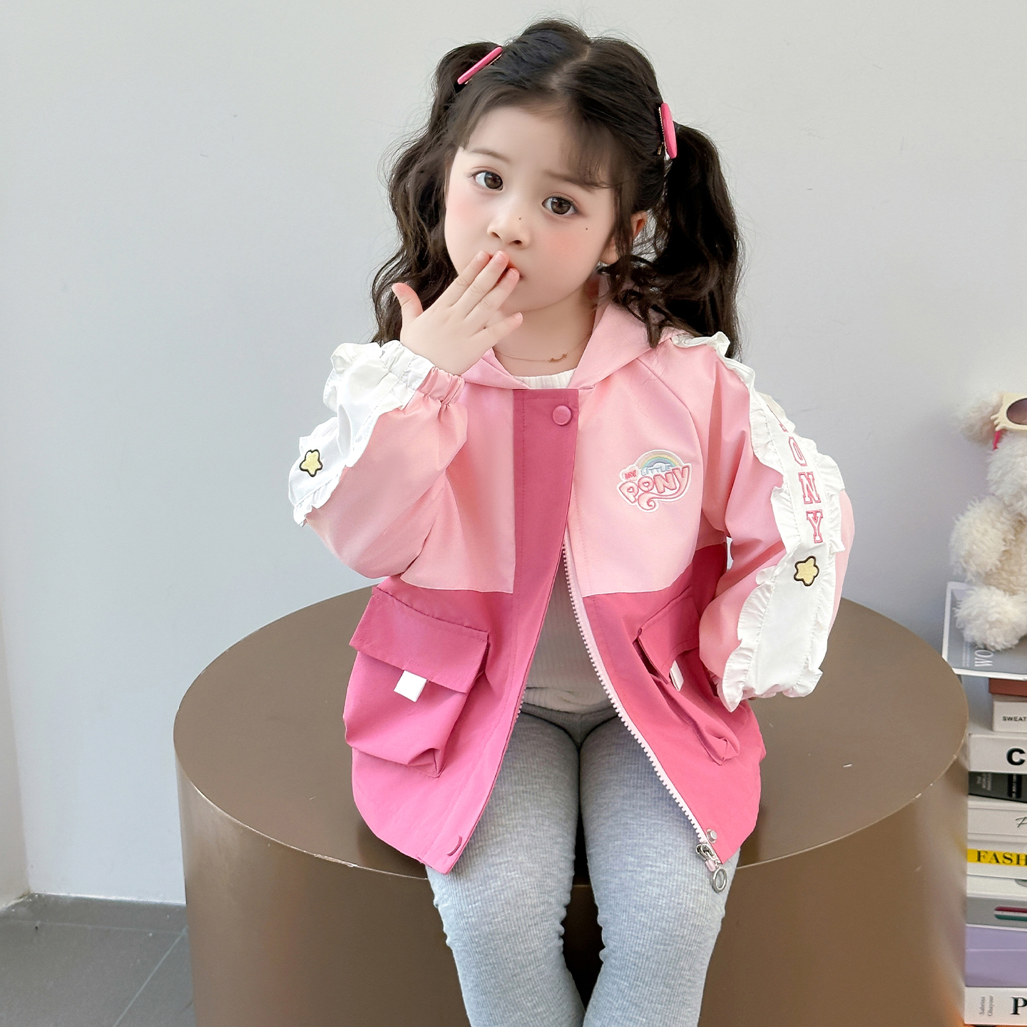 女童秋装冲锋衣外套女孩连帽保暖衣服韩版休闲上衣女宝宝秋季外套 - 图0