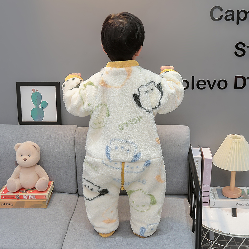 儿童加厚连体睡衣冬季男童保暖防踢珊瑚绒睡袋家居服男宝宝爬爬服 - 图3