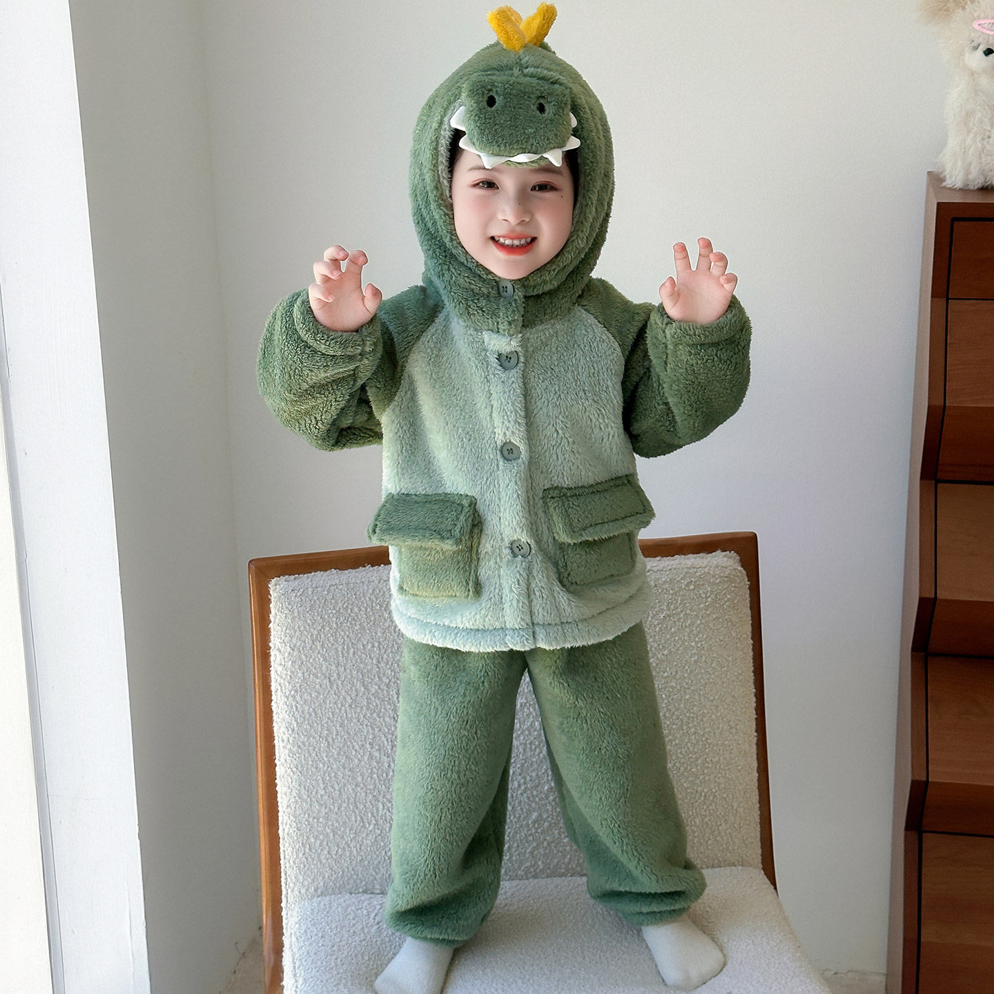 儿童珊瑚绒睡衣套装女孩加厚保暖恐龙家居服宝宝卡通睡衣冬季女童,淘宝优惠券,粉丝福利购,淘宝优惠卷