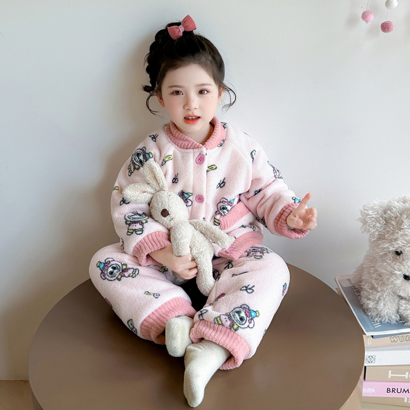 女童睡衣冬季儿童奥粒绒三层夹棉家居服套装女孩宝宝超厚保暖衣服,淘宝优惠券,粉丝福利购,淘宝优惠卷