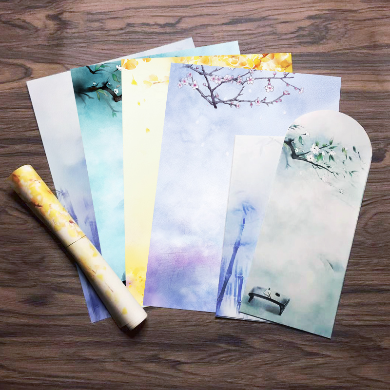 岁月坊中国风水彩复古信纸信封套装特色水彩特色古风套装信纸信封 - 图2