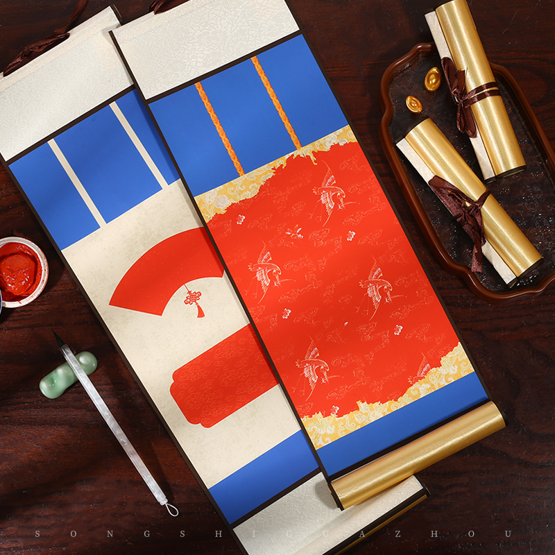 锦墨堂2026年马年精制高档娟布挂轴宣纸精装裱加厚空白日历卷轴手写万年红福字挂画国画送礼专用万年红纸半熟 - 图2