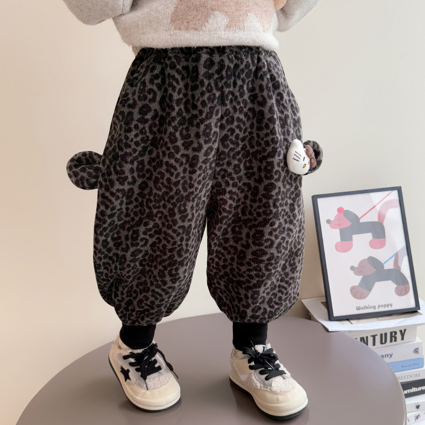 女小童加绒束脚卫裤秋冬季女宝宝豹纹休闲裤冬装儿童洋气加厚裤子,淘宝优惠券,粉丝福利购,淘宝优惠卷