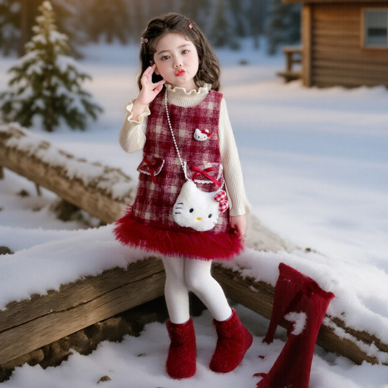 女童加绒格子裙套装秋冬季2025新款洋气时髦儿童针织打底衫两件套,淘宝优惠券,粉丝福利购,淘宝优惠卷