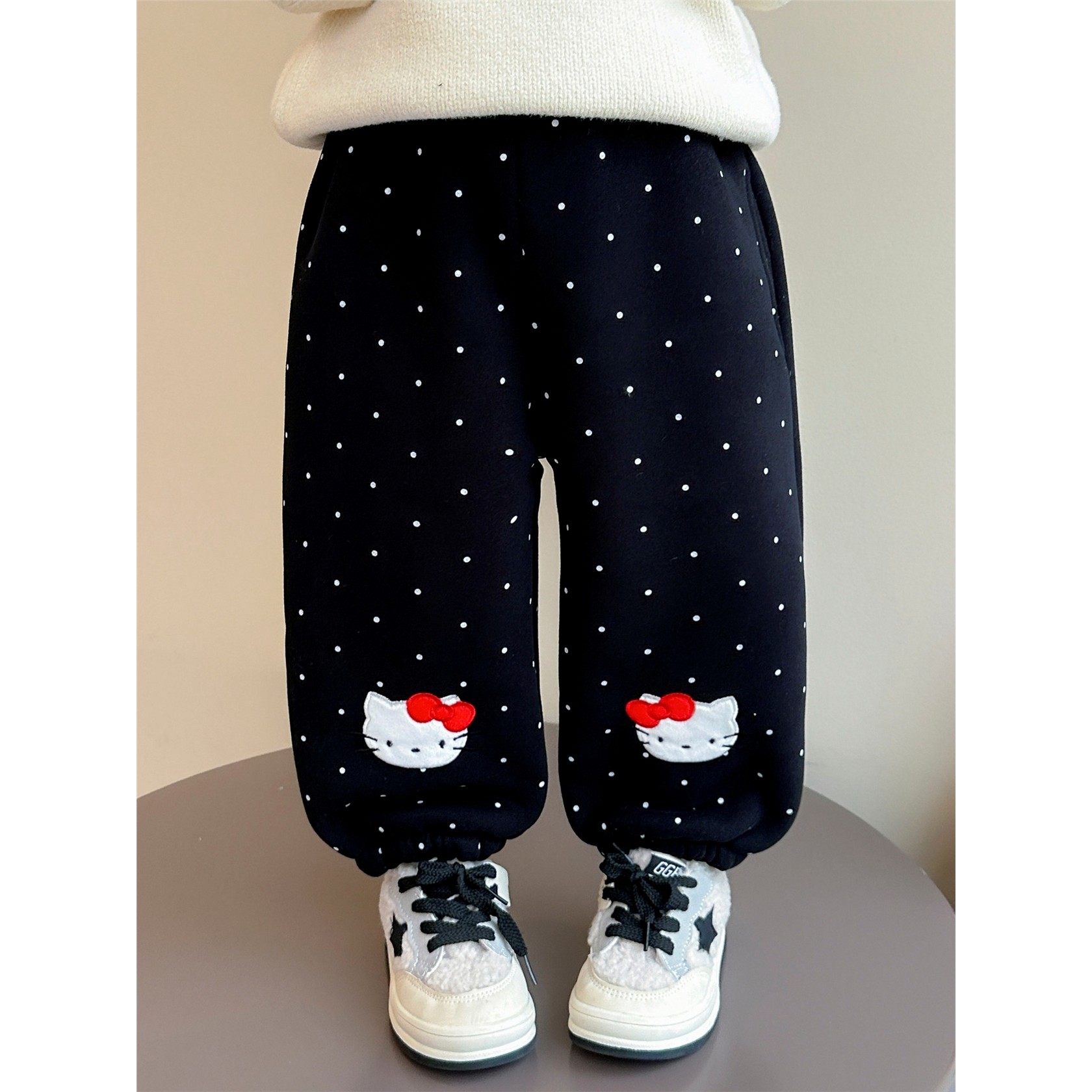 女小童洋气加绒卫裤秋冬款儿童一体绒休闲裤冬装宝宝加厚圆点裤子,淘宝优惠券,粉丝福利购,淘宝优惠卷