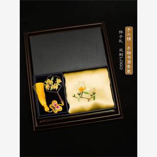 Silk embroidered handkerchief, handmade suzhou embroidery, mulberry silk handkerchief, brass bookmark set, chinese style literary and artistic handkerchief gift