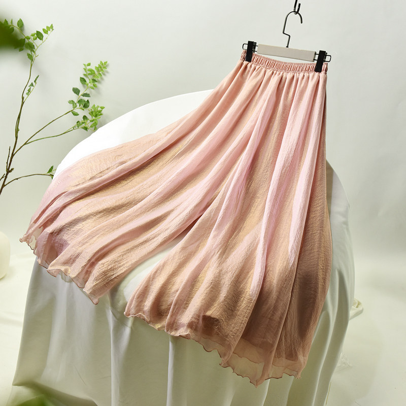 2021夏季新品珠光文艺垂感薄阔腿裤 veal半身裙