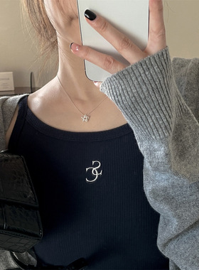 925纯银闪亮精选锆石五角星吊坠项链简约轻奢高级感韩系女毛衣链