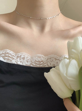 925纯银项链女气质简约个性百搭chocker短款爱心颈链锁骨链潮吊坠