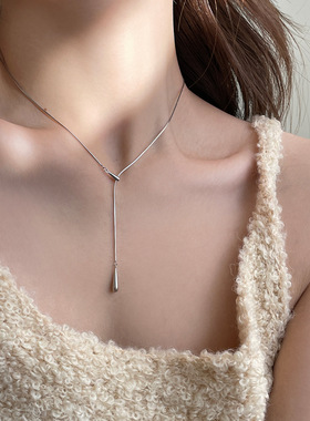 韩系冷淡风水滴吊坠项链女轻奢高级感纯银锁骨链精致百搭春节颈链