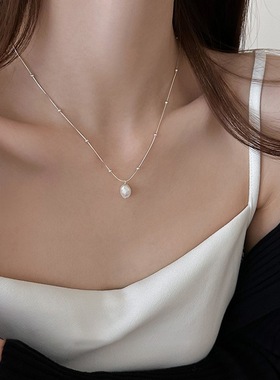 钛钢淡水珍珠珍珠吊坠项链韩版ins简约锁骨链不掉色时尚百搭项饰