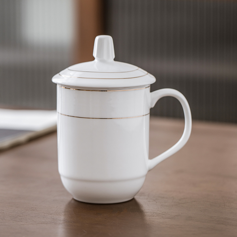 景德镇会议茶杯陶瓷杯子带盖办公室家用骨瓷泡茶水杯定制10只套装