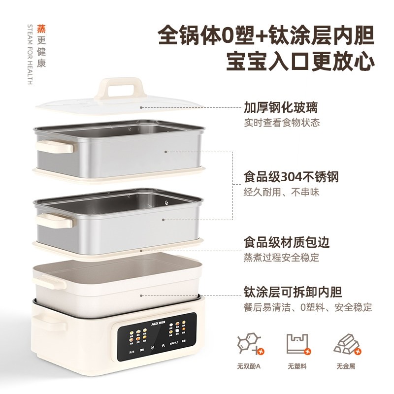 奥克斯电蒸锅家用不锈钢多功能三自动断电2025新款蒸煮炖一体锅层,淘宝优惠券,粉丝福利购,淘宝优惠卷