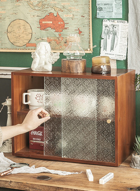 旧色桌面玻璃松木收纳木柜