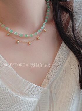 「花红倚柳堤」手工串珠项链小清新猫眼石叠戴锁骨链小众设计颈饰