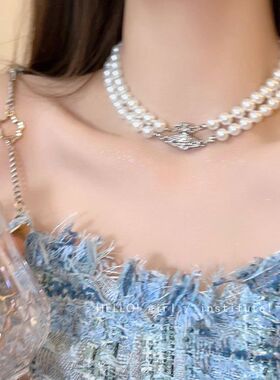 土星双层珍珠磁吸式项链