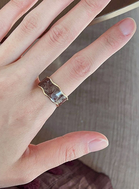 新款法式复古风宽面原木色戒指