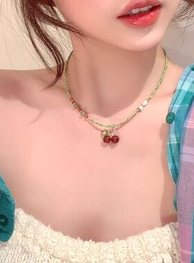 春夏季田园风樱桃串珠项链