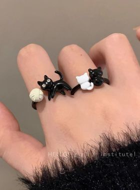 仙莉丝搞怪猫咪小众童趣开口戒指