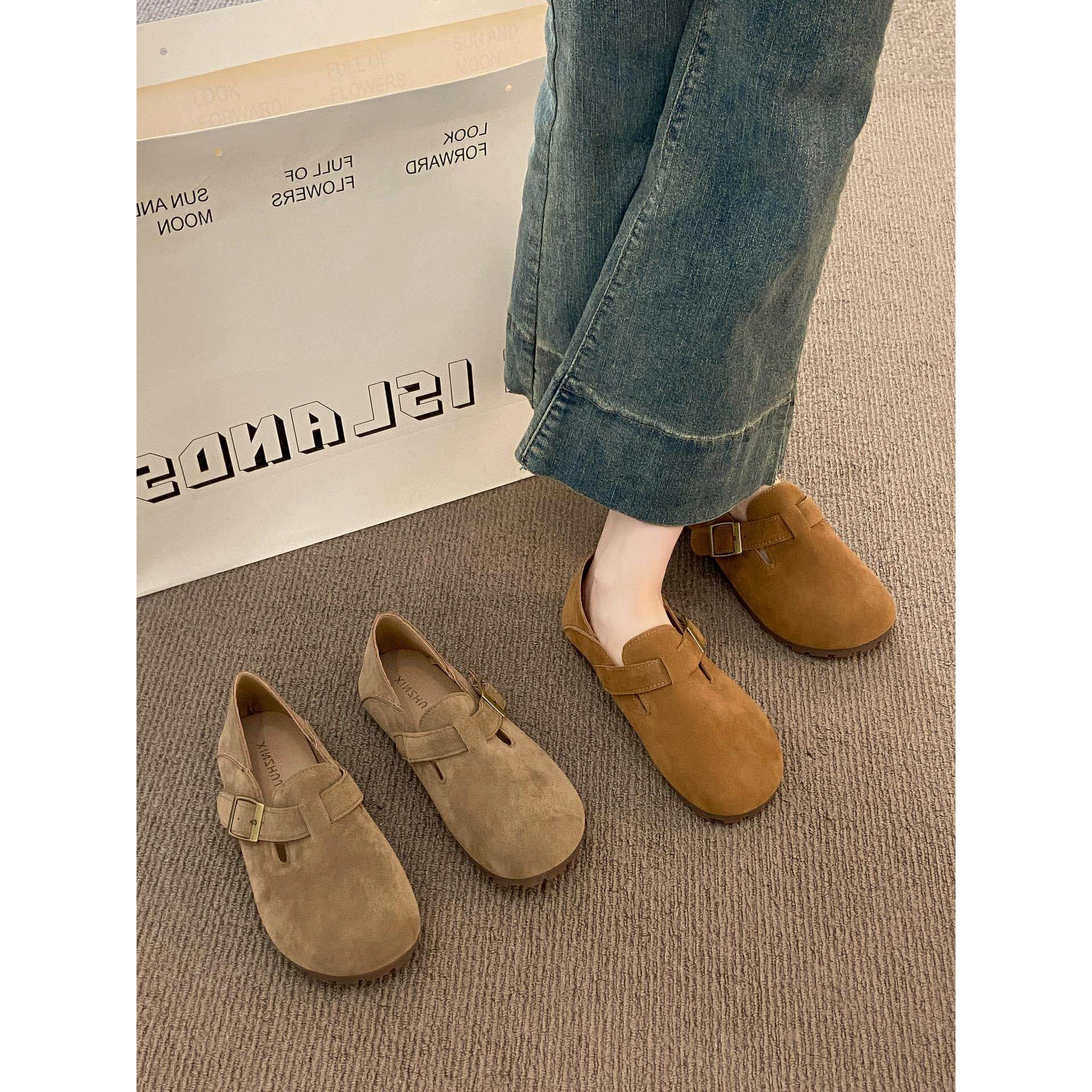 英国真皮平底全包勃肯鞋女秋季2025新款爆款一脚蹬豆豆鞋休闲单鞋,淘宝优惠券,粉丝福利购,淘宝优惠卷