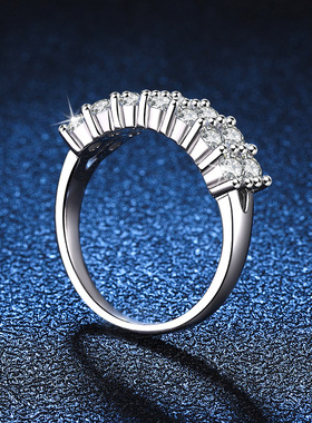 s925纯银戒指女1.4克拉 莫桑指高端精工满钻排戒莫桑石戒指女