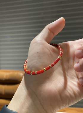天然南红手串切药片原创手链男女隔片牛红色本命年生日礼物转运