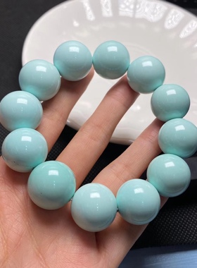 18mm精品湖北原矿绿松石手链手串高瓷高蓝绿无铁线 秦古料文玩