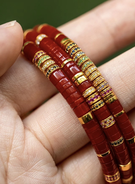 天然南红手串男直切药片原创手链女隔片锦红红本命年生日礼物转运