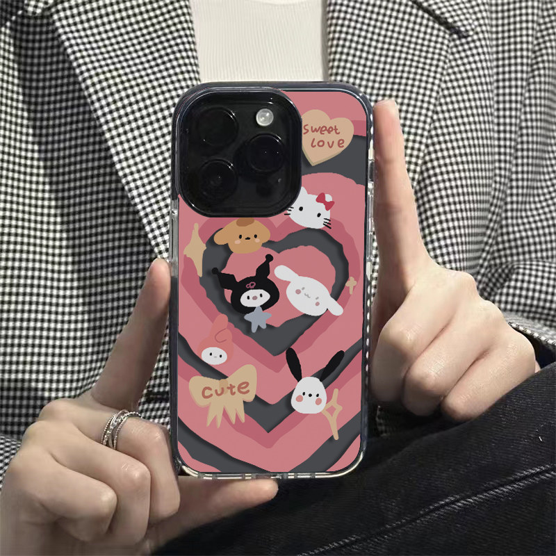 韩国INS风爱心渐变三丽鸥适用iPhone17promax手机壳苹果17少女16pro个性12情侣15pro包静音键13防摔14高级x软