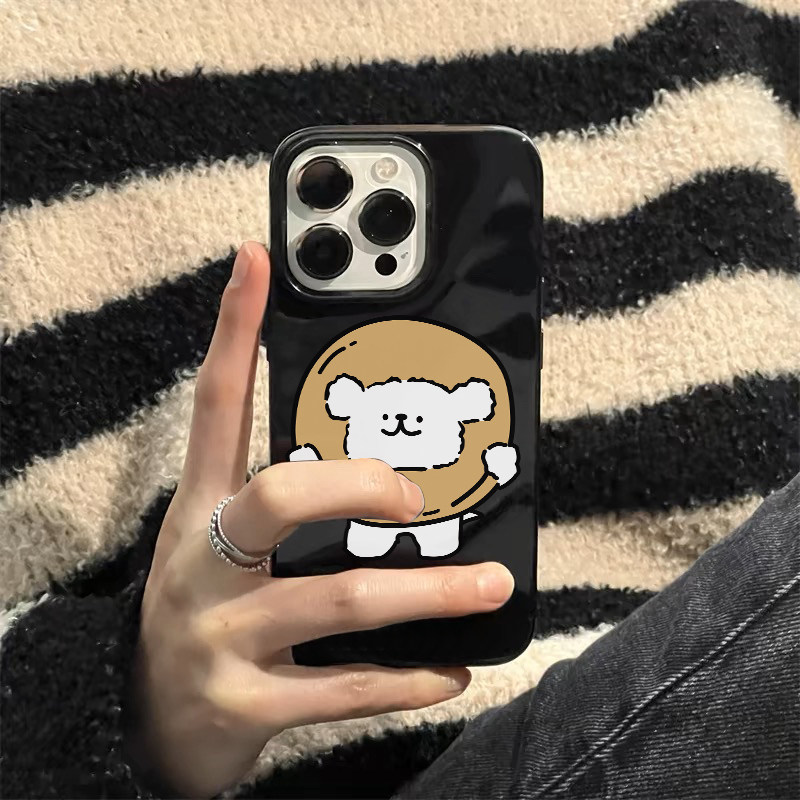 韩国小众个性情侣卡通狗狗手机壳适用苹果16promax新款iphone14亮黑色15pro硅胶13磨砂12男11超薄x全包防摔软
