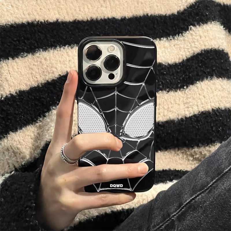 欧美小众个性漫威蜘蛛侠手机壳适用苹果16promax新款iphone14亮黑色15pro硅胶13磨砂12男11超薄x全包防摔软壳