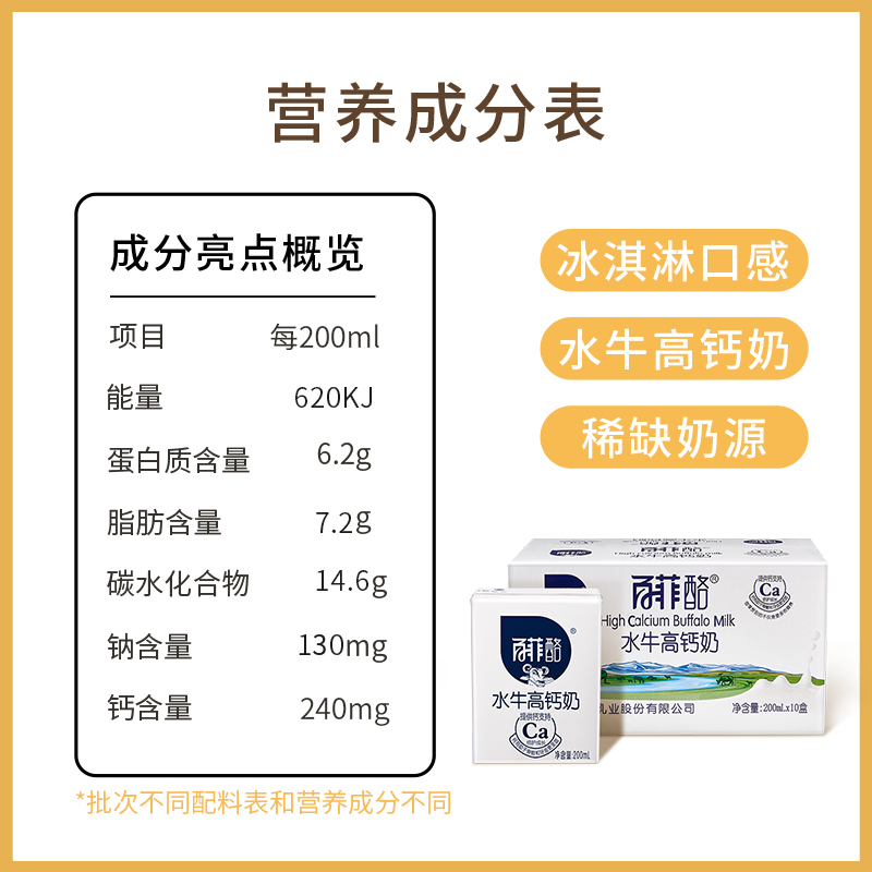 百菲酪高钙水牛奶200ml*10盒调制乳整箱学生儿童成长营养早餐奶-图1