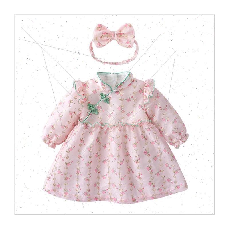 Girls floral cheongsam 0-2 years old baby girl dress 2022 fa-图3