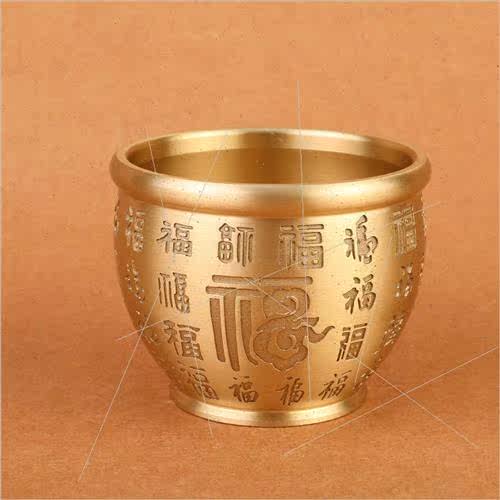 Pure brass rice bowl Baifu jar asure bowl desktop small orna - 图1