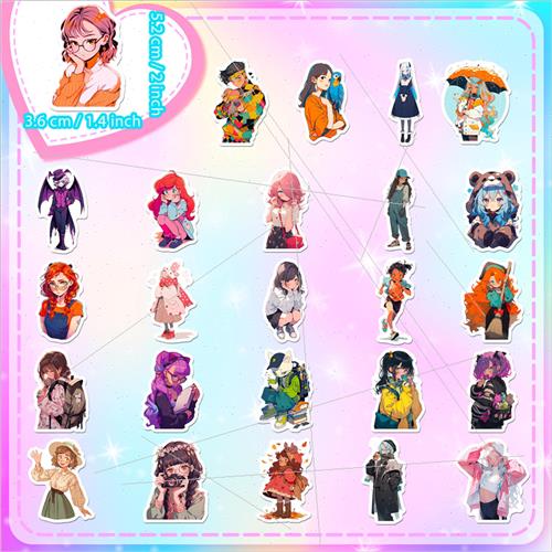 50 anime  characters mixed stickers new retro Genki girl car - 图0